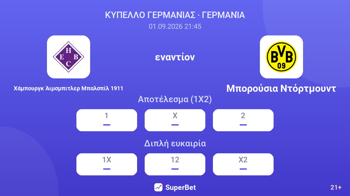ΧΕΒΚ Αμβούργο - Μπορούσια Ντόρτμουντ — αποδόσεις