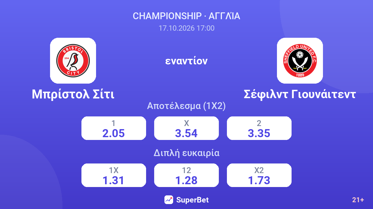 Μπρίστολ Σίτι - Σέφιλντ Γιουνάιτεντ — αποδόσεις
