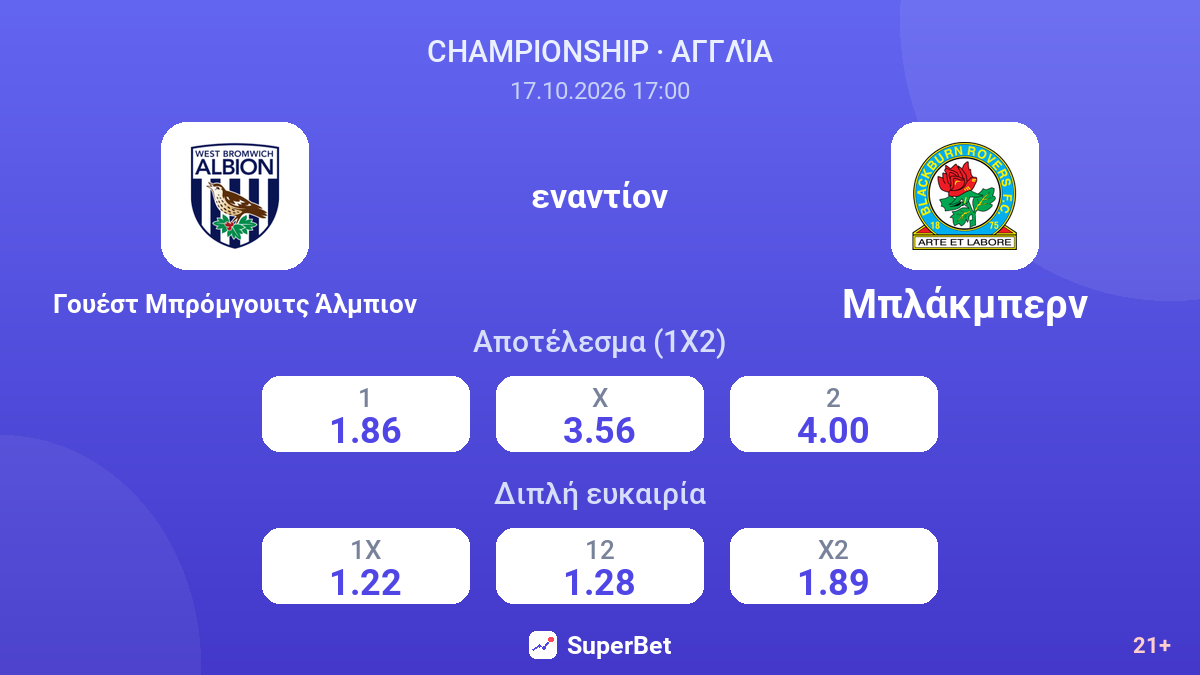 Γουέστ Μπρόμγουιτς Άλμπιον - Μπλάκμπερν — αποδόσεις