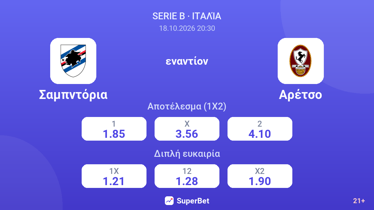 Σαμπντόρια - Αρέτσο — αποδόσεις