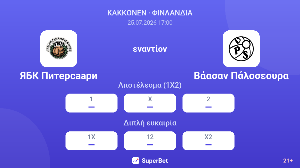Γιάρο Πιέτερσααρι - Βάασαν Πάλοσεουρα — αποδόσεις