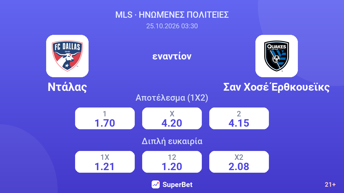Ντάλας - Σαν Χοσέ Έρθκουεϊκς — αποδόσεις