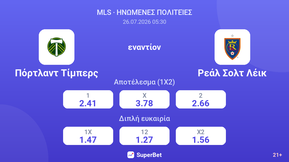 Πόρτλαντ Τίμπερς - Ρεάλ Σολτ Λέικ — αποδόσεις
