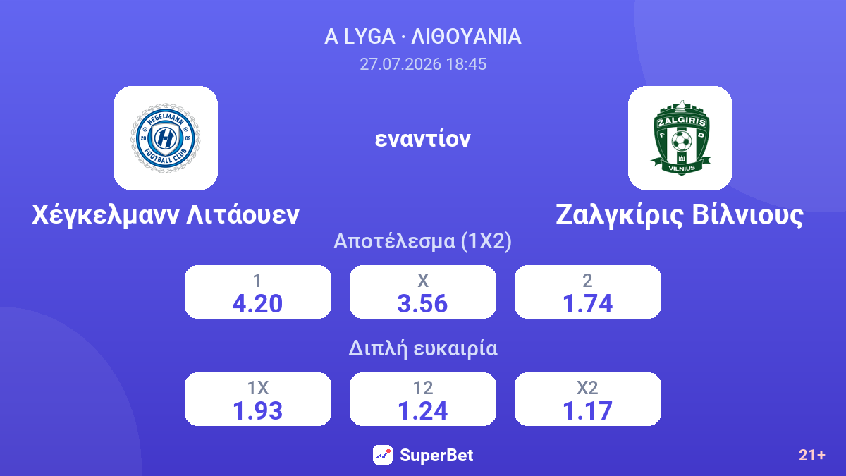 Χέγκελμανν Λιτάουεν - Ζαλγκίρις Βίλνιους — αποδόσεις