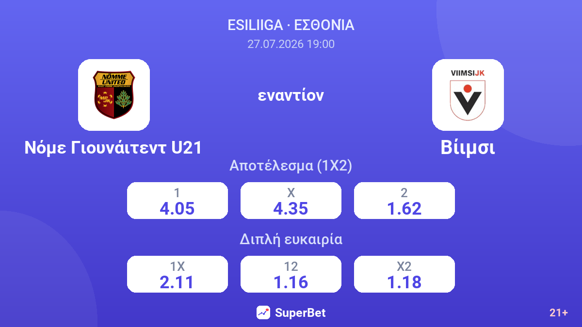 Νόμε Γιουνάιτεντ U21 - Βίιμσι — αποδόσεις