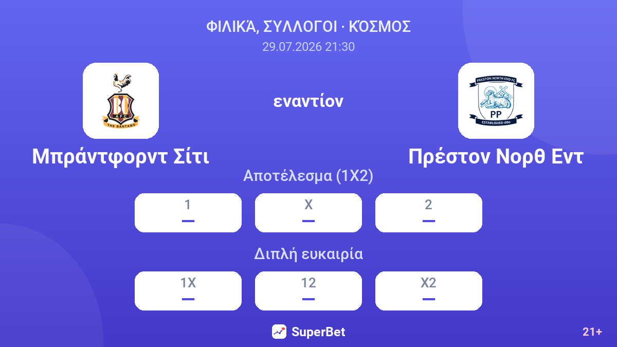 Μπράντφορντ Σίτι - Πρέστον Νορθ Εντ — αποδόσεις